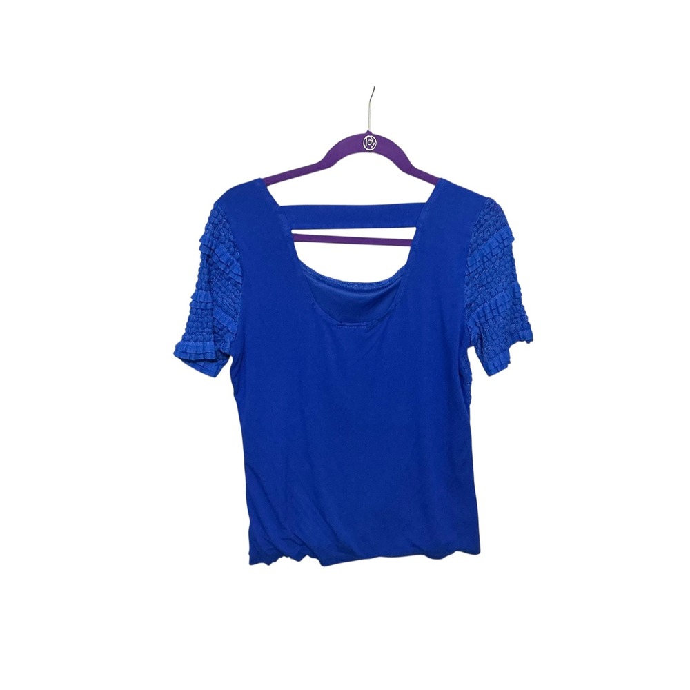 AGB‎ Women's Blue Ruffle Sleeve Top Cutout Back Short Sleeve Size L